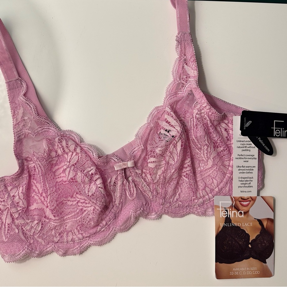 Felina Peridot Unlined Lace Bra Crystal Lilac 36C (NWT)